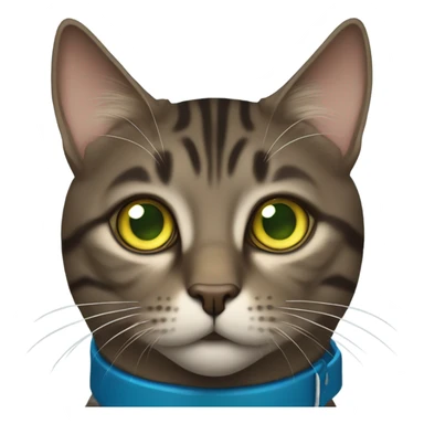 Dark brown tabby cat blue collar yellow green eyes sticker