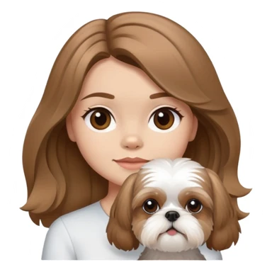 medium wavy light brown hair girl with one white and brown shih tzu sticker