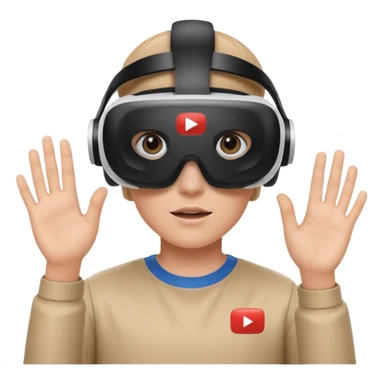 A person wearing a VR headset with the white YouTube play button logo on it sticker