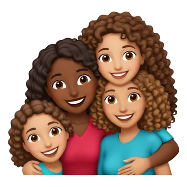 “Emoji of three happy and close friends: a Dominican with dark skin and curly hair, a Spanish woman with light skin and straight brown hair, and a Moroccan woman with tanned skin and loose dark hair.” sticker