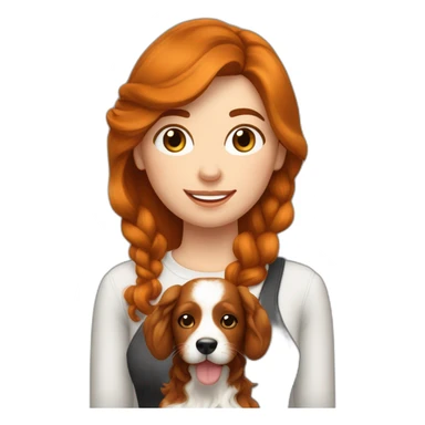 Femme rousse aux cheveux long bouclés avec son chien noir, son cheval marron et son chat blanc sticker