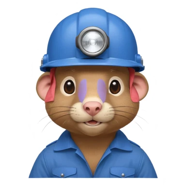 a mole rat, blue helmet, headlamp, BROWN worker cloth sticker