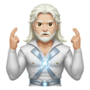 Zeus, whole body, white clothes, long white  hair, lightnings, determined face sticker