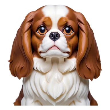 Cinematic Grumpy Blenheim Cavalier King Charles Spaniel Portrait Emoji, Head tilted slightly with a deeply unimpressed expression, thick Blenheim coat with pronounced chestnut and white markings, large, droopy brown eyes narrowed into an unamused glare, ears slightly drooping in exasperation, Simplified yet comically expressive features, highly detailed, glowing with a dry, sarcastic glow, high shine, effortlessly judgmental yet dignified, stylized with a touch of cynicism, bright but brooding, soft glowing outline, capturing the essence of an eternally unimpressed yet endearing companion, so lifelike it feels like it could sigh heavily at you in disdain at any moment! sticker