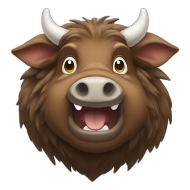 anthropomorphic brown boar with white tusks sticker