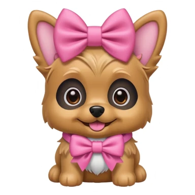 cute yorkshire dog wearing a pink bow, emoji style sticker