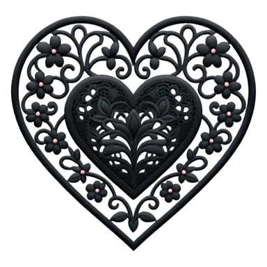 black lace heart with floral lace pattern sticker