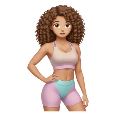 Create dream body girl with big glute and small waist and brown flat no volume curly long hair with pastel beige gym clothes  sticker