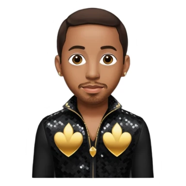 Ludacris with dark brown hair, black sequin outfit sticker