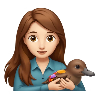 long brownhaired woman playing with platypus sticker