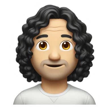 tim robinson with shoulder length curly black hair, wide triangular shape sticker