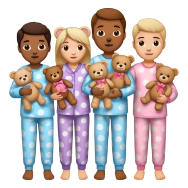 people wearing pajamas and holding a teddy bear sticker