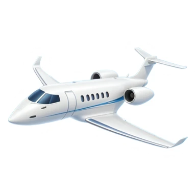 A 3D cartoon sleek white private jet flying through clear sky, sunlight glinting off fuselage, Memoji-style rendering. sticker