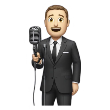 tim robinson in suit singing into microphone stand (full body, ios17, sad) sticker