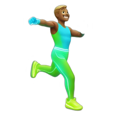 Fit, playful emoji-man with vivid neon glow, exuding a cheerful aura, and strong, lively posture.”  sticker