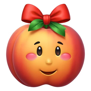 A peach with a red bow around it sticker