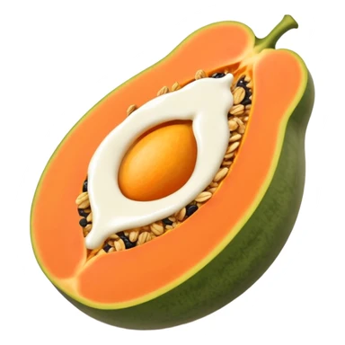 half a papaya filled with yogurt granola and honey sticker