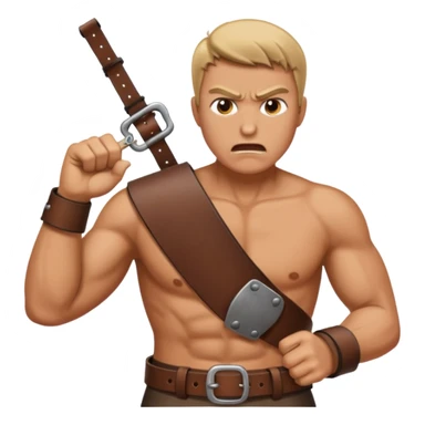 A man angry slanging a belt to someone’s behind sticker