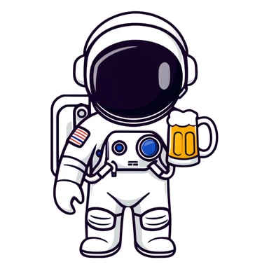 a full astronaut space suit with a pint of delicious beer inside it instead of a human, the glass of beer visible through the helmet sticker