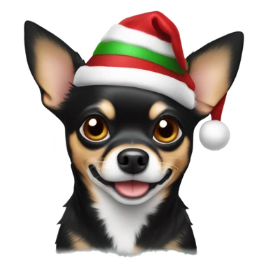 Chihuahua black dog with a Christmas hat sticker