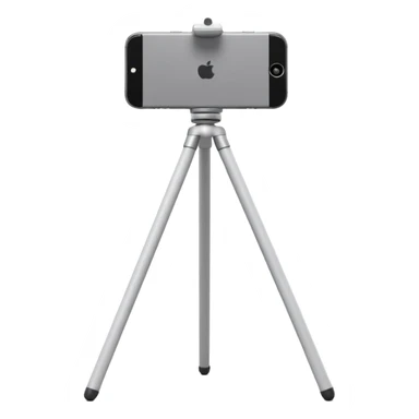 3D Apple-style emoji of a white tripod holding an iPhone 16 Pro,
rear view, visible camera lenses,
clean white background, smooth rounded design sticker