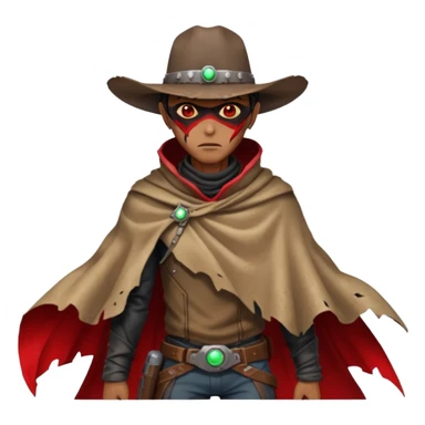 A rugged alien outlaw cowboy with scars and glowing red eyes, torn futuristic poncho, standing in a deserted alien town, dust blowing through empty streets, moody shadows, gritty sci-fi western realism
 sticker