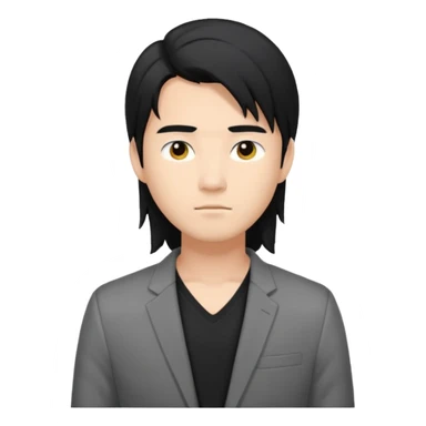 asian young man with long black hair on the forehead in grey blazer and black t-shirt  sticker