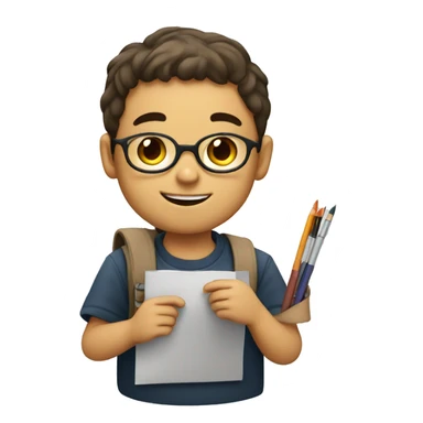 schoolboy with palette, draws sticker