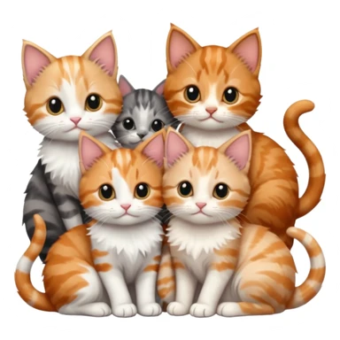 6 tiny kittens cuddling together all different colours, the first one is grey and white, the second is ginger and white and the third is brown tabby and white sticker