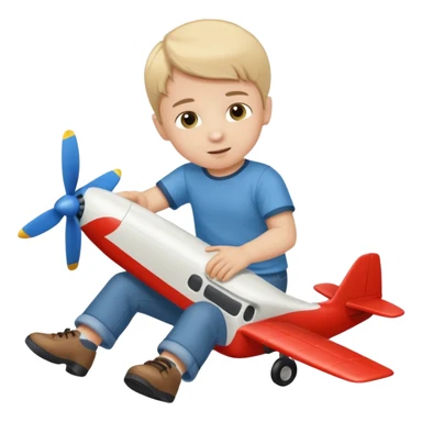 Little boy playing with toy airplane on the floor sticker