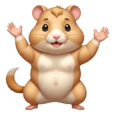 Cute chubby cartoon-style hamster flexing tiny arms like a bodybuilder, sparkles around it, triumphant expression. Painterly shading, white background, sticker-style illustration. sticker