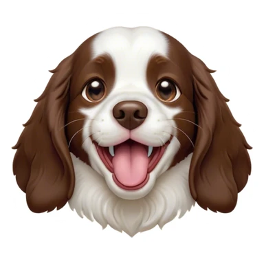 Cinematic Cute Yawning Springer Spaniel Portrait Emoji, Head tilted slightly with a dramatic, wide-open yawn, showcasing a smooth Fur of liver and white with crisp markings, floppy ears slightly drooping, round brown eyes barely open in drowsy contentment, Simplified yet irresistibly adorable features, highly detailed, glowing with a soft, cozy glow, high shine, relaxed yet expressive, stylized with a touch of whimsy, bright and endearing, soft glowing outline, capturing the essence of a sleepy yet affectionate companion, so drowsy it feels like it could stretch right out of the screen and curl up for a nap! sticker