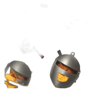 helmeted knight eating filipino bbq in sticks sticker