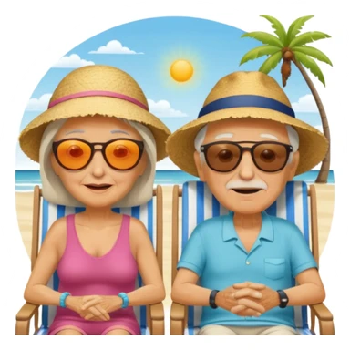 an emoji that shows elderly one woman and one man, both are retired and are lying in sun-chairs at the beach to recover from retiring-stress sticker
