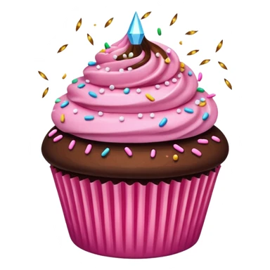 cupcake emoji with chocolate topping, pink cake base, and sparkling fairy sprinkles sticker