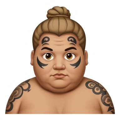 obese man with lots of face tattoo and hair bun sticker