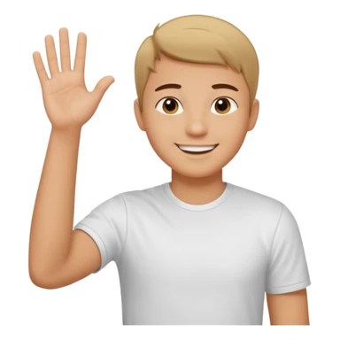 joven trigueño corte de pelo muy cortito polera blanca sonrisa bonita saludando mano arriba sticker