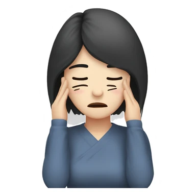 Headache, middle-aged Korean woman in her 40s, with only one hand on her head, painful face, black hair sticker