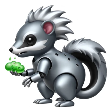 evil robot skunk with bacteria and fart cloud in samsung emoji style sticker