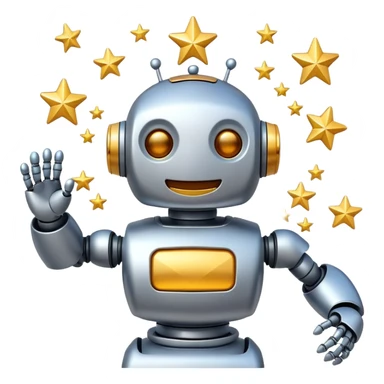 happy robot with stars sticker