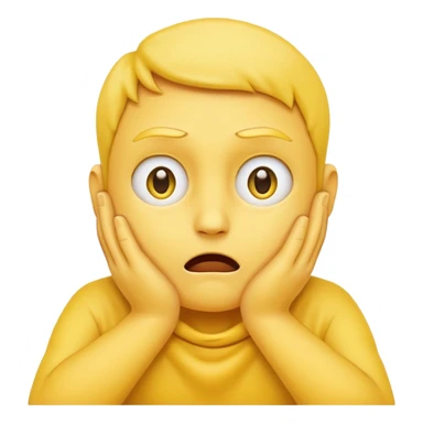 Yellow face emoji strangling itself with 2 arms crossed and hands saround neck and eyes looking up in fear sticker