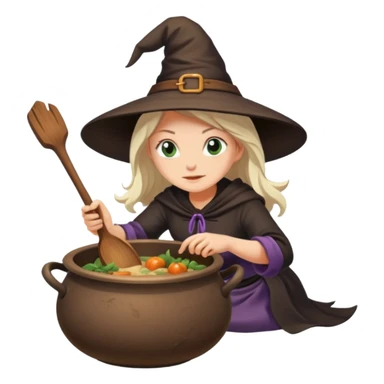 Cadı kazanında yemek yapan bir cadı sticker