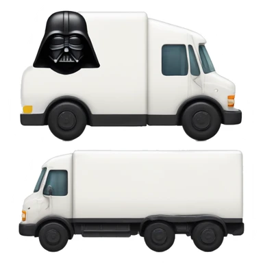 Side view of 1976 very long mail delivery truck shaped like Darth Vader’s body  sticker