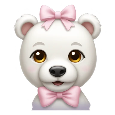 White teddy bear with light pink bow on the ear sticker
