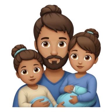 brown family with mom dad teenage daughter toddler son and baby. moms hair is in a bun. dad has a beard.  sticker