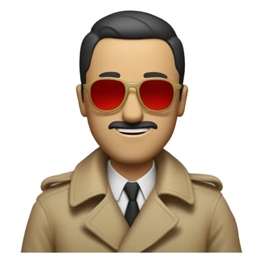<excerpt>
A 1930s white man with real buzz cut Black hair, beard stubble donning tiny red tinted sun glasses in a dirty tan trench coat, is serious.
</excerpt> sticker