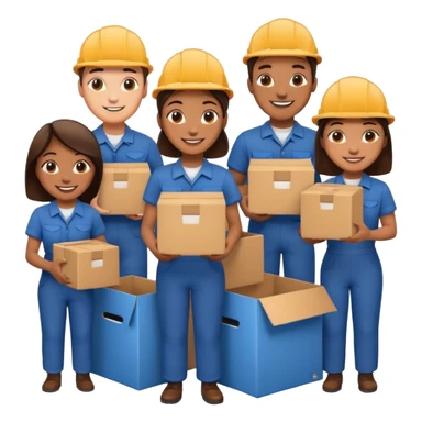 Generate a realistic emoji-style icon workers in a stoage room being efficient while packing sticker