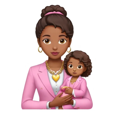 Black girl with hair down with baby edges and formal clothes that are pink for her interview and a gold heart necklace  sticker