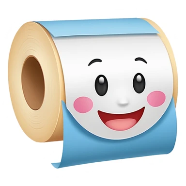 A toilette paper roll with a cute smiling face sticker