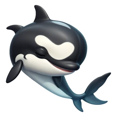 Meme-Worthy Cute Sleeping orca Portrait Emoji, Head resting peacefully with a contented smile, showcasing a smooth black-and-white body with gently drooping fins and eyes softly closed in serene slumber, Simplified yet adorably endearing features, highly detailed, glowing with a soft, drowsy deep-sea light, high shine, relaxed and utterly lovable, stylized with an air of playful oceanic laziness, soft glowing outline, capturing the essence of a sleeping orca that feels destined to become the next viral icon of adorable marine rest! sticker